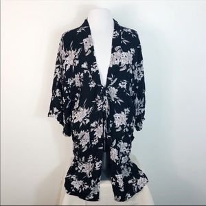 Spiritual Gangster Maya Floral Kimono Robe Caftan OSFM Black White